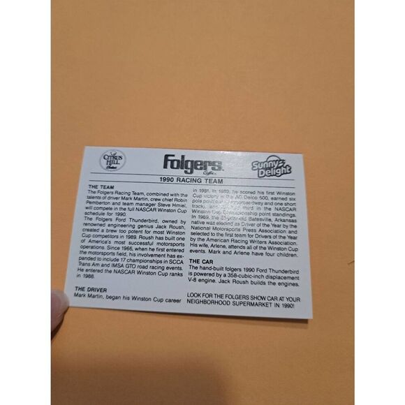1990 Folger’s Coffee Racing NASCAR Pocket Schedule Mark Martin Roush Vintage - Picture 2 of 3